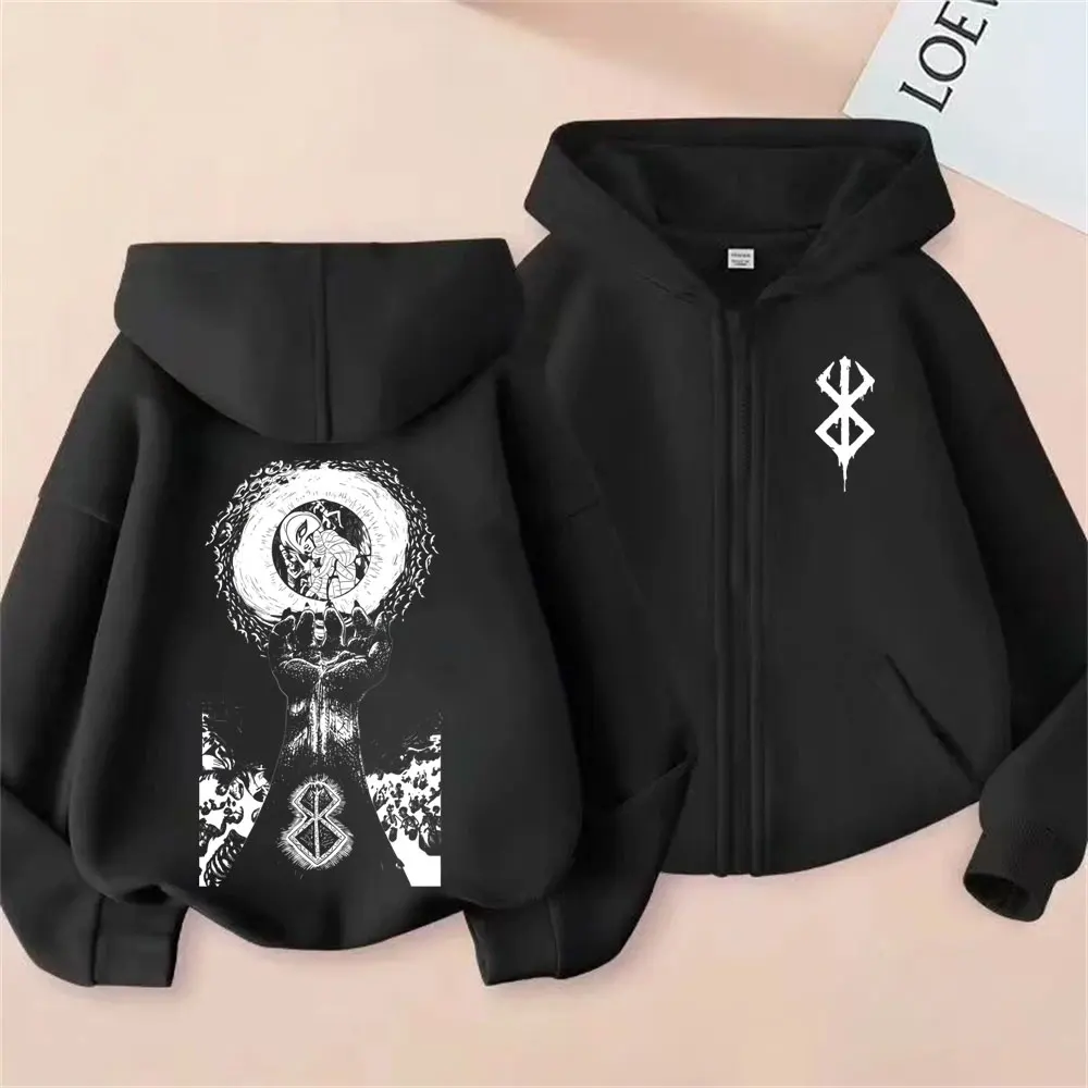 Anime Berserk Griffith Zipper Hoodie Skull Knight Gatsu Zodd Guts Zip Up Jacket Men Women Manga Oversized Zip Up Sweatshirt Coat