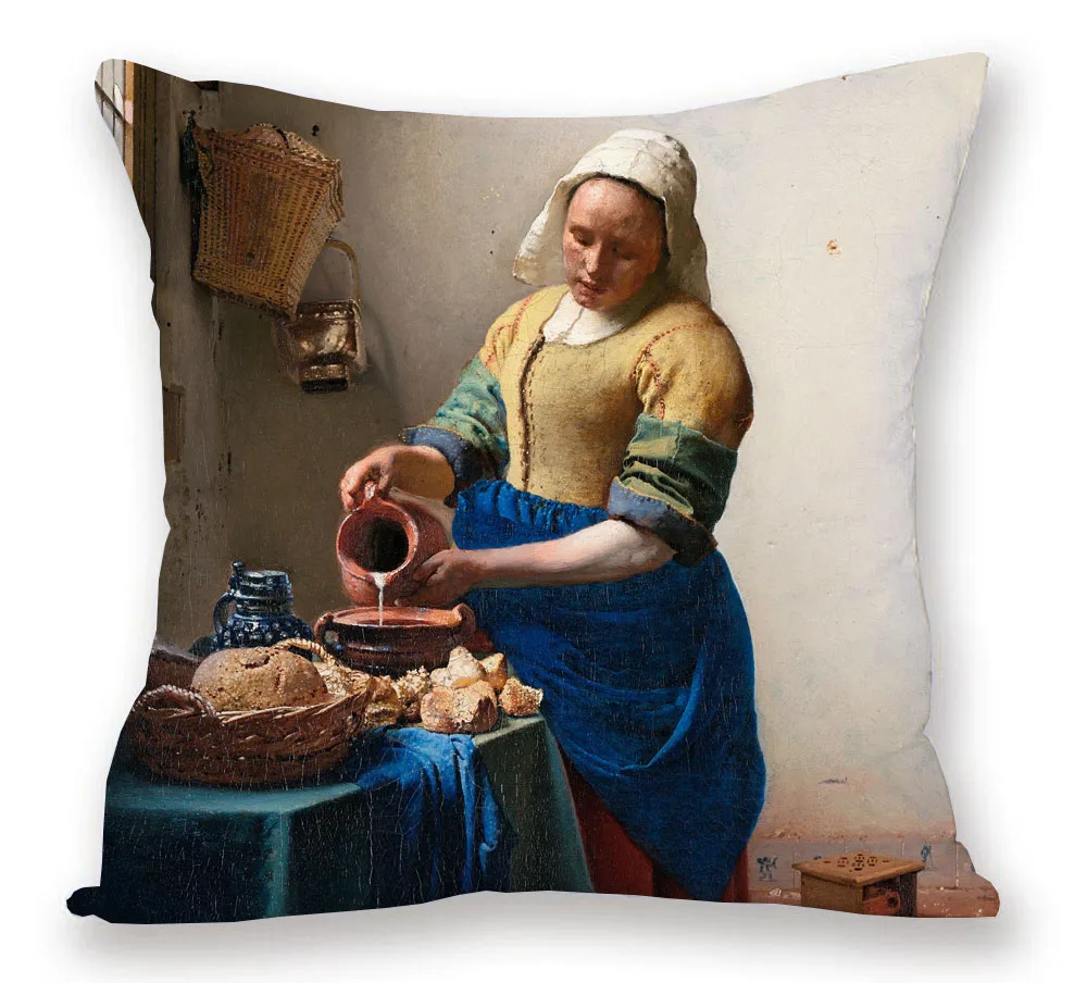 Johannes Vermeer Girl with A Pearl Earring The Milkmaid Mona Lisa Beauty Portrait Cushion Covers Decorative Pillows for Sofa