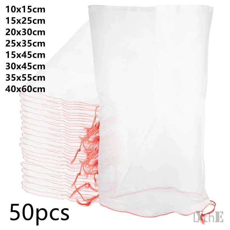 50 Pcs Fruit Bag Protection Insects Bug Net Barrier Bag Mesh Fruit Tree Protection Bags for Tomatoes Apples Grapes Grow Bags