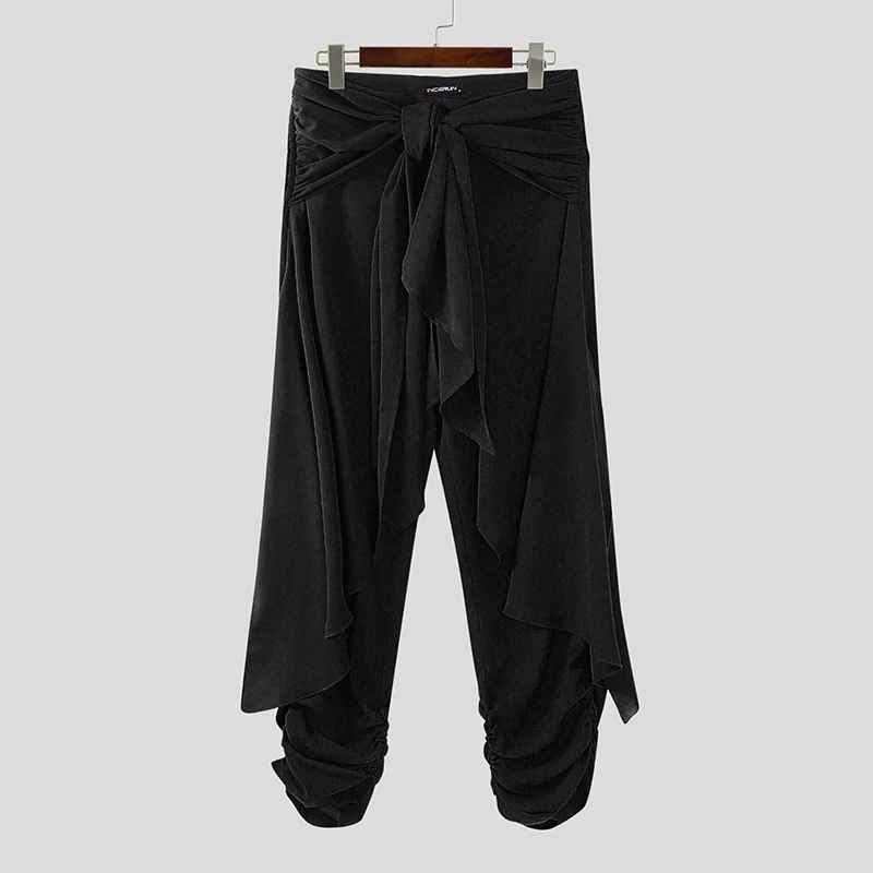 INCERUN Herren Unregelmäßige Hosen Einfarbige Jogginghose mit Schnürung Gefälschte Zweiteilige Hose Herren Streetwear Übergroße Mode Lange Hosen 2026 – Detail 8