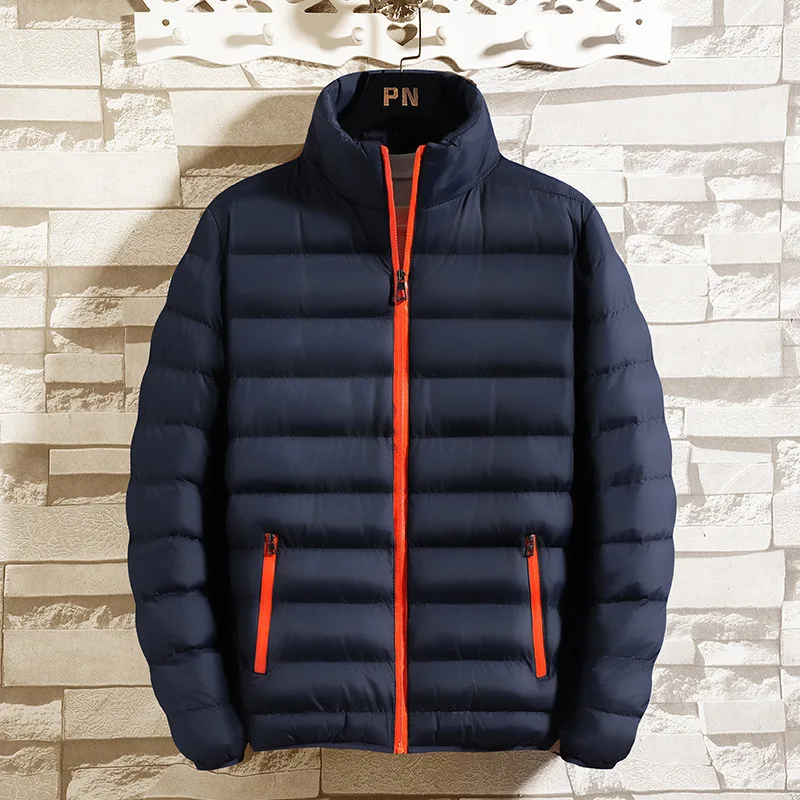 Men's Winter New Thick Warm Zipper Cotton-padded Jacket, Men's Casual Stand Collar Color Contrast Zipper Cotton-padded Jacket