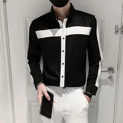 Long Sleeved Shirt for Men Casual Versatile Handsome Slim Fit Hairstylist Spliced Stylish Shirt for Men