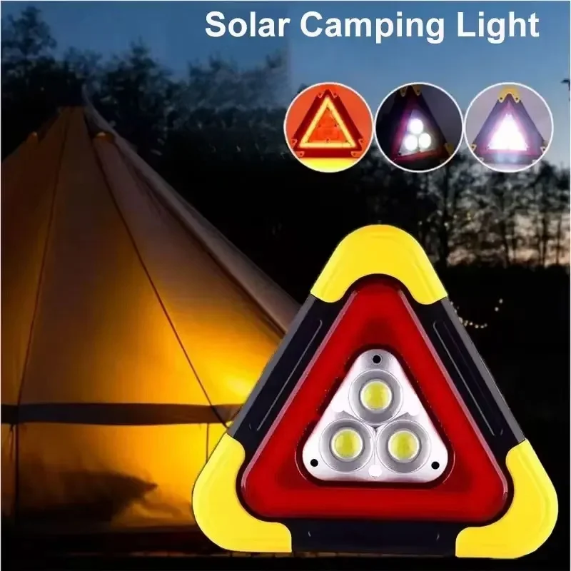3 in 1 Solar Car Emergency Triangular Warning Light Safety Emergency Breakdown Alarm Lamp Portable Solar Light Camping Working
