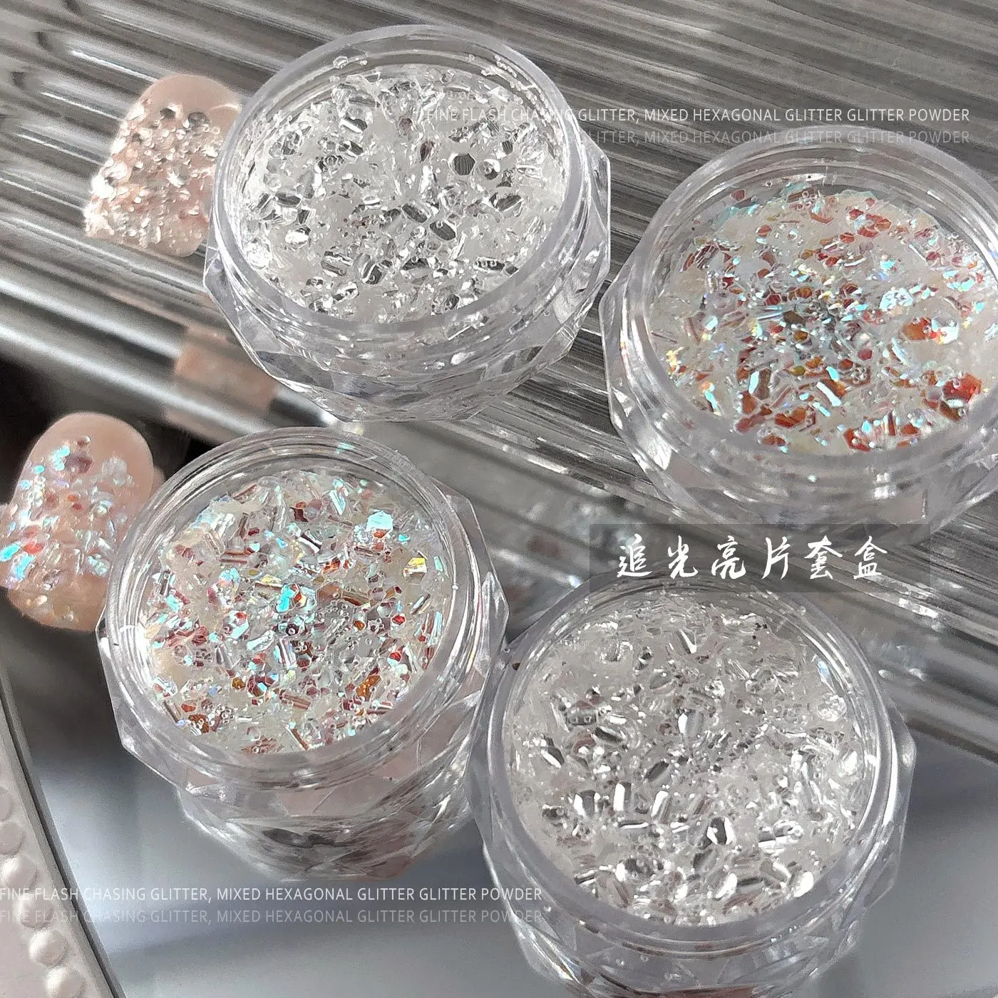 سداسية بريق الترتر مختلط بريق مسحوق متلألئ ضوء القمر اللؤلؤ مسحوق بيرليسسينت مسمار الفن زينة أدوات مانيكير