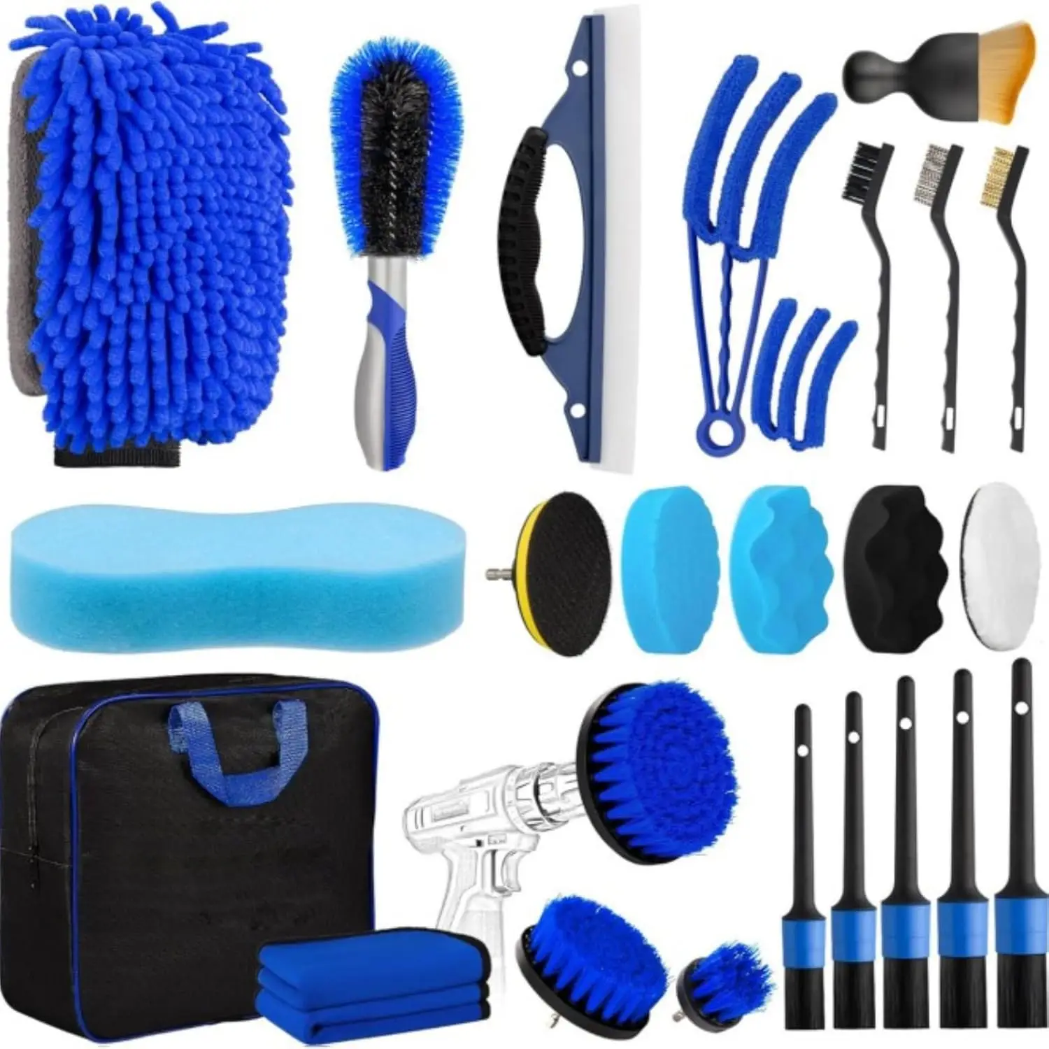 26 Pcs Car Cleaning Kit, Drill Brush Car Wash Set, Car Detailing Kit with Wash Mitt, Towels, Storage Bag, Interior Exterior Cleaning Brushes for Cars Trucks Motorcycles (26pcs)