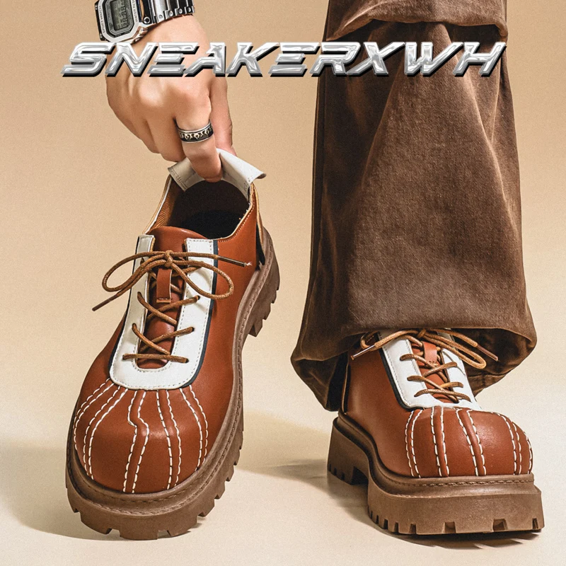

Men's Thick-soled High-heeled Derby Shoes, Niche Retro Casual Leather Shoes, Slip-resistant and Durable Casual Shoes