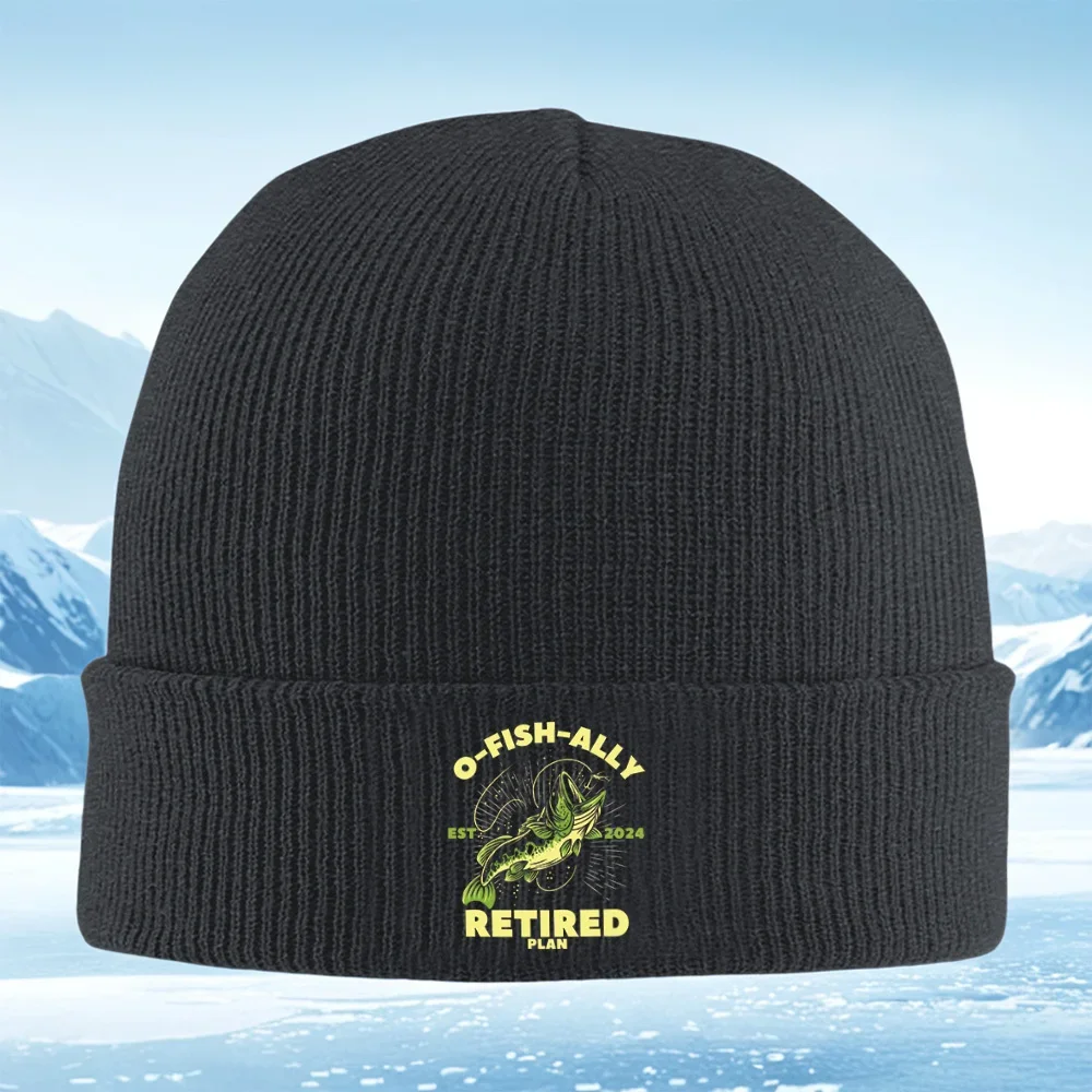 2026 Fishing fish hook and retired plan 2024 Men Women Unisex Knitted Hat Beanie Pullover Cap Winter Thermal Warm Christmas Outd