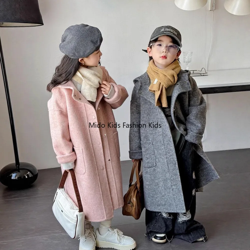 Korean Style Thickened Coat Children Warm Jacket Outwear Winter Autumn Girls Long Fashion Cotton Woolen Coat Baby Boys Princess