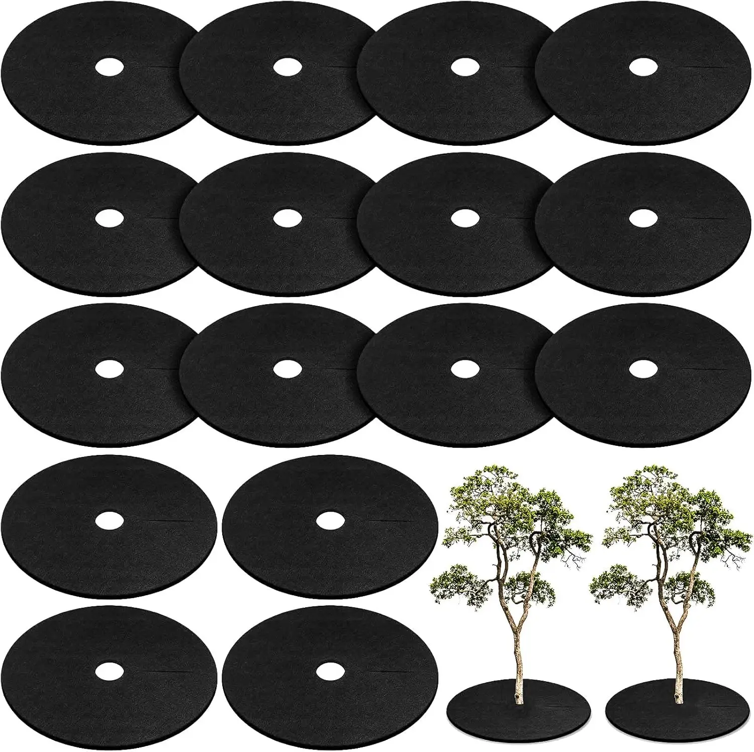 32.2 Inch Non-Woven Tree Mulch Ring Thickened Tree Protector Mat with 12 Staples Stakes Reusable Anti Grass    Weed Barr