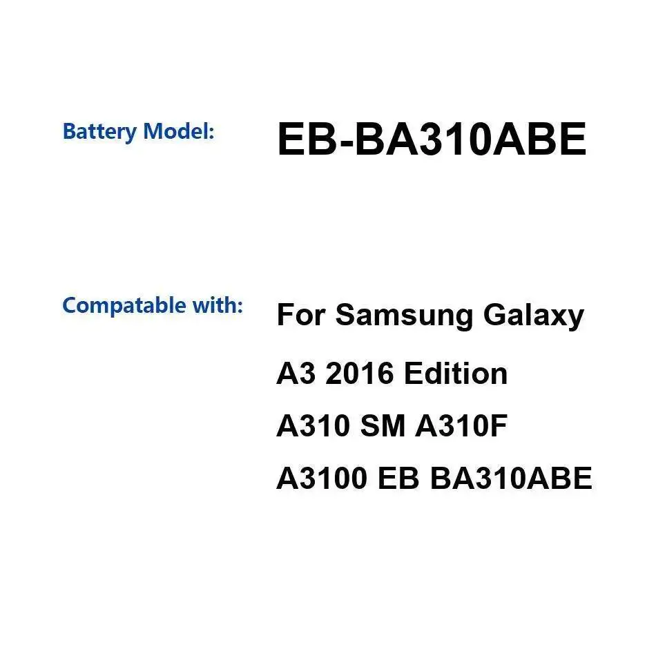 

Долговечный аккумулятор для мобильного телефона емкостью 2300 мАч для Samsung Galaxy A3 2016 Edition A310 SM A310F A3100 Safe EB-BA310ABE