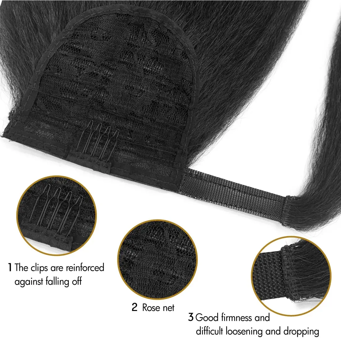 Queue de cheval droite crépue avec pâte magique pour femme, extensions de cheveux à clipser, extensions de cheveux humains brésiliens, 120g, # 1B