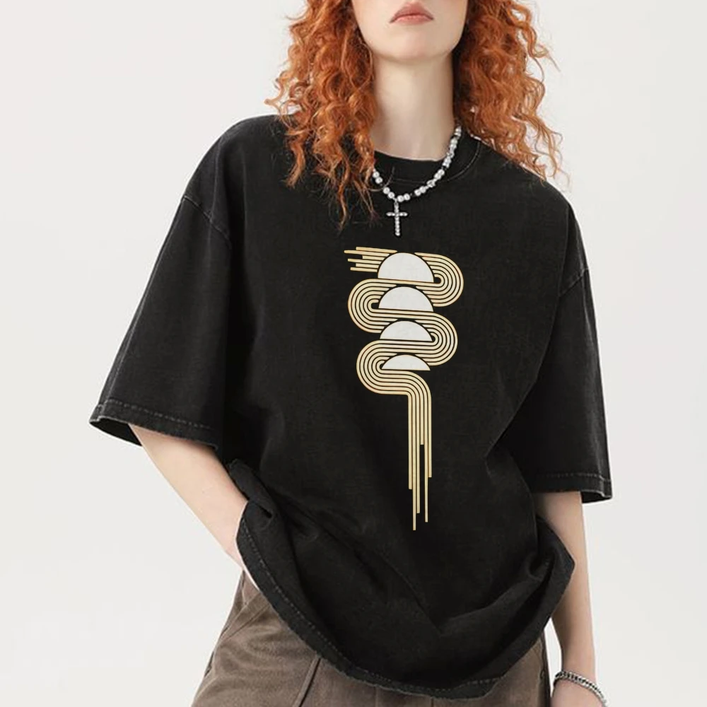 

Abstract Sunset Pattern Printed Summer Washed Cotton T Shirt Loose Style Round Neck Short Sleeve Trendy Top For Men And Women