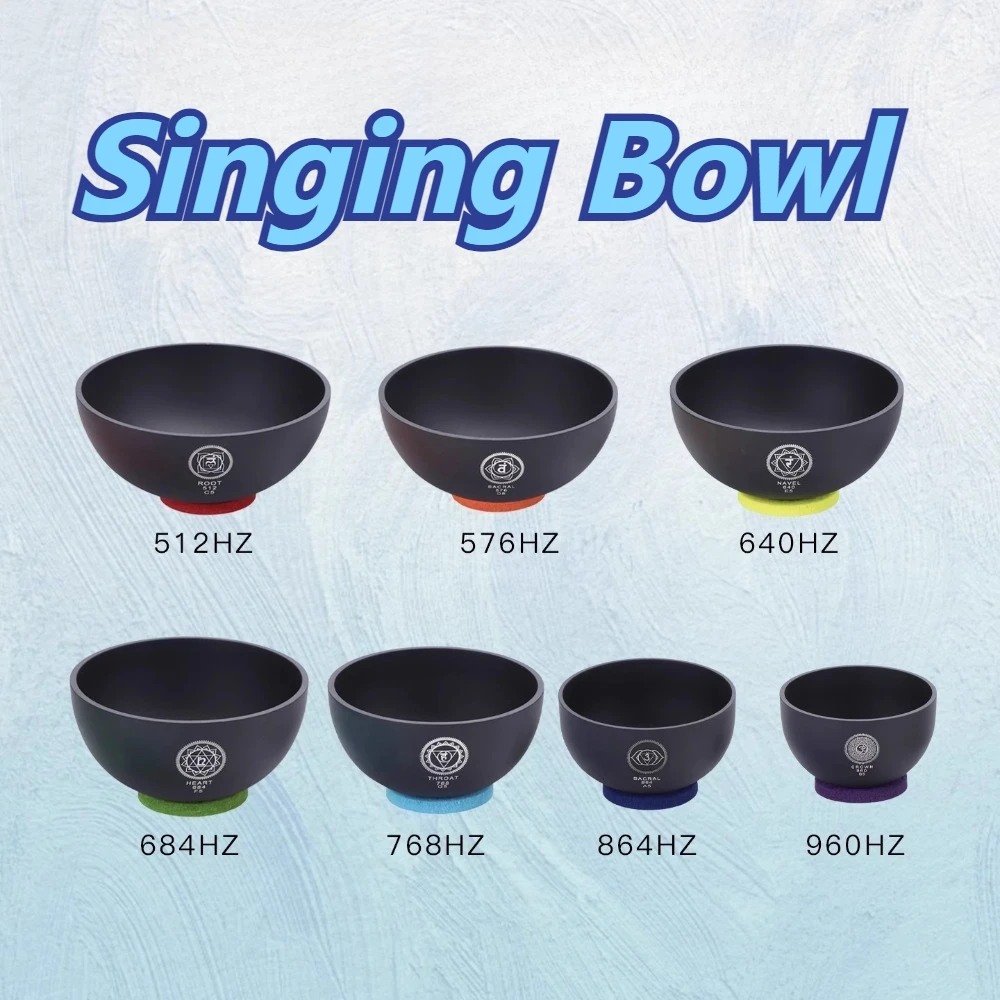 

Поющие чаши из девять сплавов, 512/684/576/768/864/640/960 Гц, звуковая терапия, черная поющая чаша, музыкальные ударные инструменты
