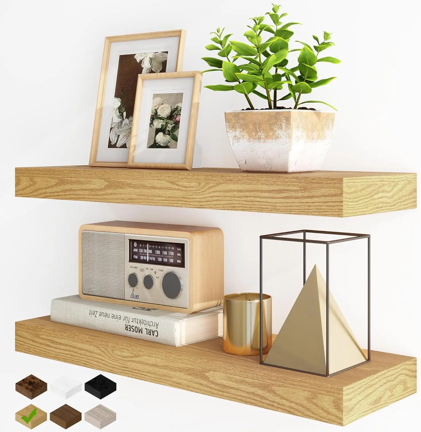 

Floating Shelves for Wall, 24Inch Floating Shelves Set of 2, Hanging Shelf with Invisible Brackets, Wood Shelves for Li