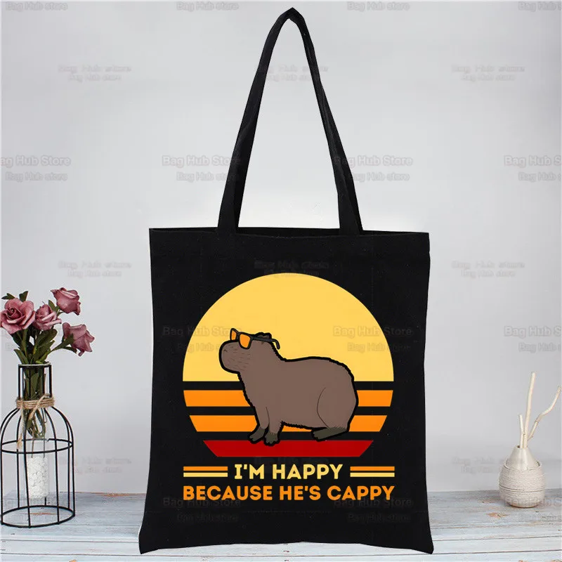 Capybaras Black Canvas Simple Cartoon Shopping Bags Girls Just A Girl Who Loves Capybaras Fashion Life Casual Pacakge Hand Bag