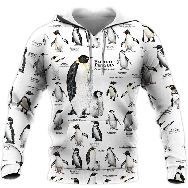 Cute Penguin Hoodie Men's Clothing Comfortable Long Sleeve Pullover Hoodie 3D Printing Striped Tiger Unique Graphic Hoodies