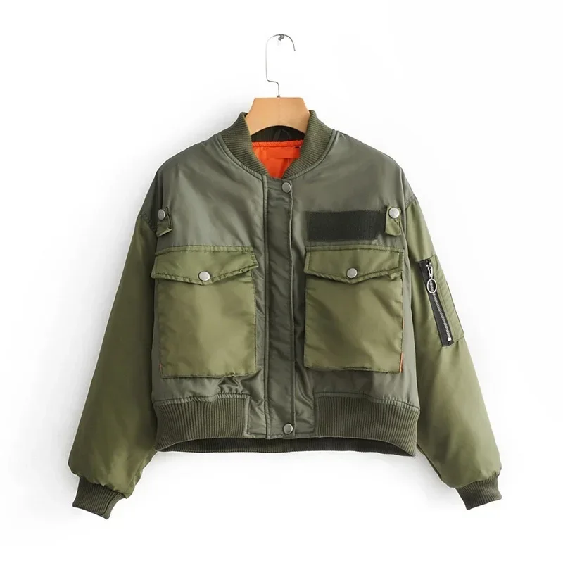 Autumn New Women's Army Green Flying Jacket Short Cotton Coat Winter Jacket Women