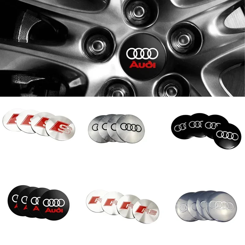 

4pcs Car Wheel Center Hub Caps Logo 56/65mm Sline RS Quattro Emblem Stickers for Audi A3 A4 A5 A6 A7 Q5 Q7 S5 Wheel Rims Cover