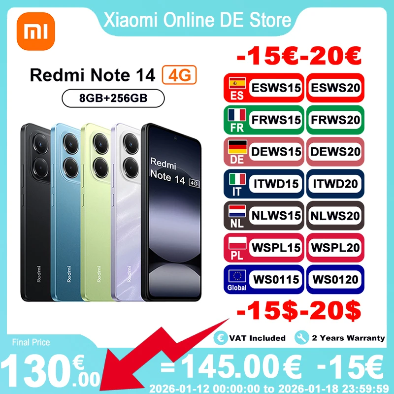 Version mondiale Redmi Note 14 4G MediaTek Helio G99-Ultra NFC 108MP caméra 6.67 ''écran AMOLED 5500mAh batterie
