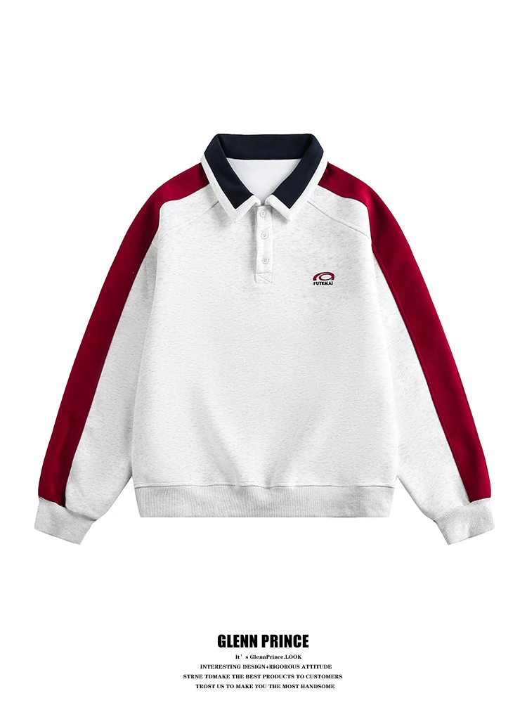 

Мужской свитшот в американском ретро-стиле с цветными блоками, весенний, свободный, повседневный, для пар, из хлопка и полиэстера