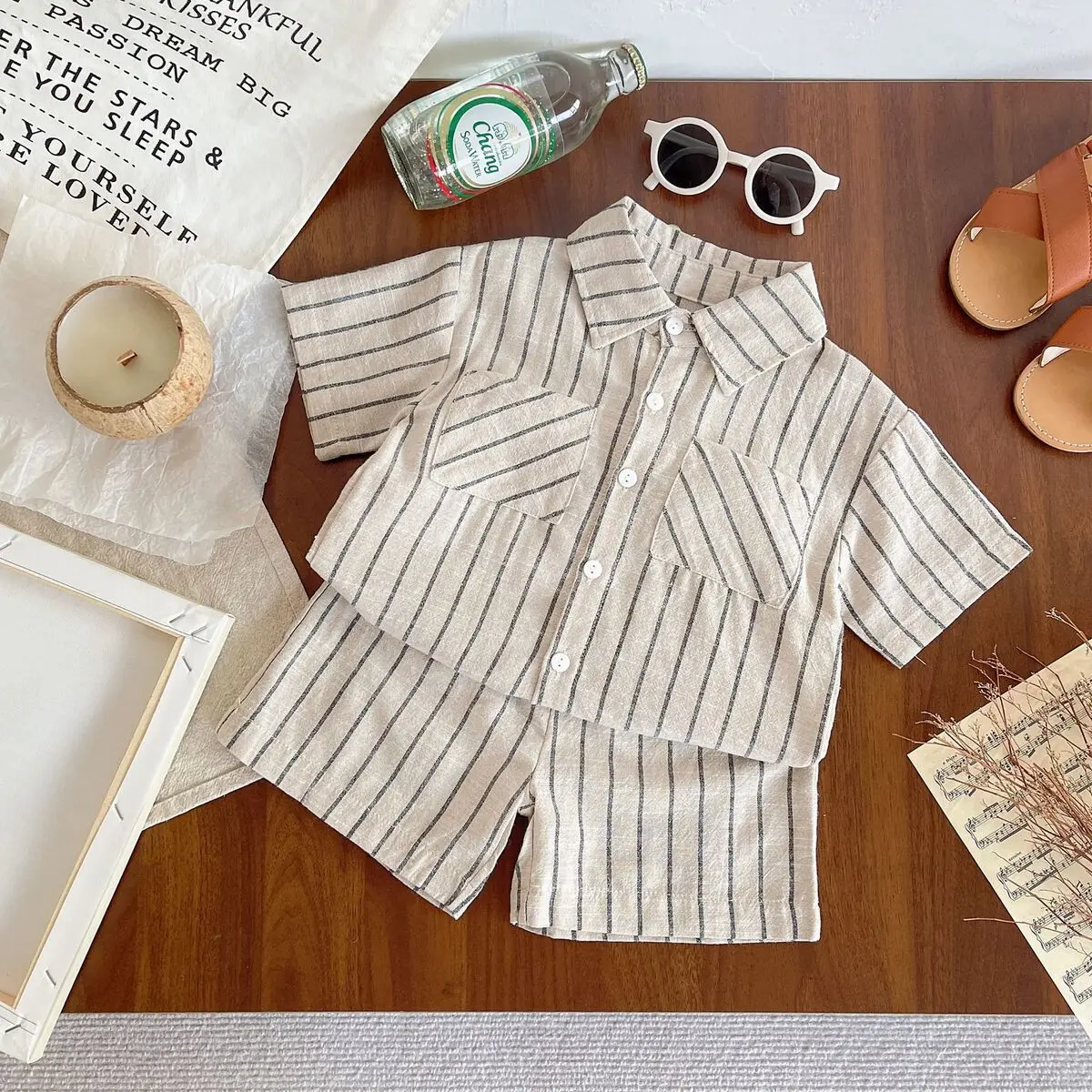 1-5Y Summer Kids Short Sleeve Shirt Clothing Set Striped T-Shirt and Shorts Boys Tracksuit 2 Pcs Suit Childrens Outwear H70-29