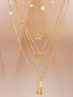 86pcs/Set Elegant Pearl Earrings Multi-Layered Necklace Ear Studs Rings 4-In-1 Jewelry Set For Women Daily Wear Gift (No Box) 5