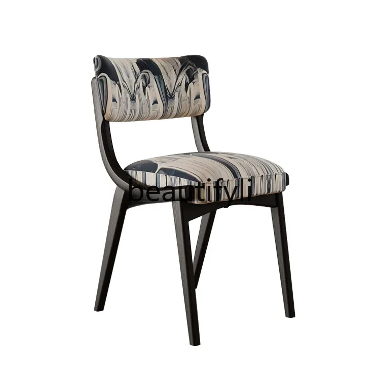 

Medieval ash wood solid wood back chair French retro makeup chair