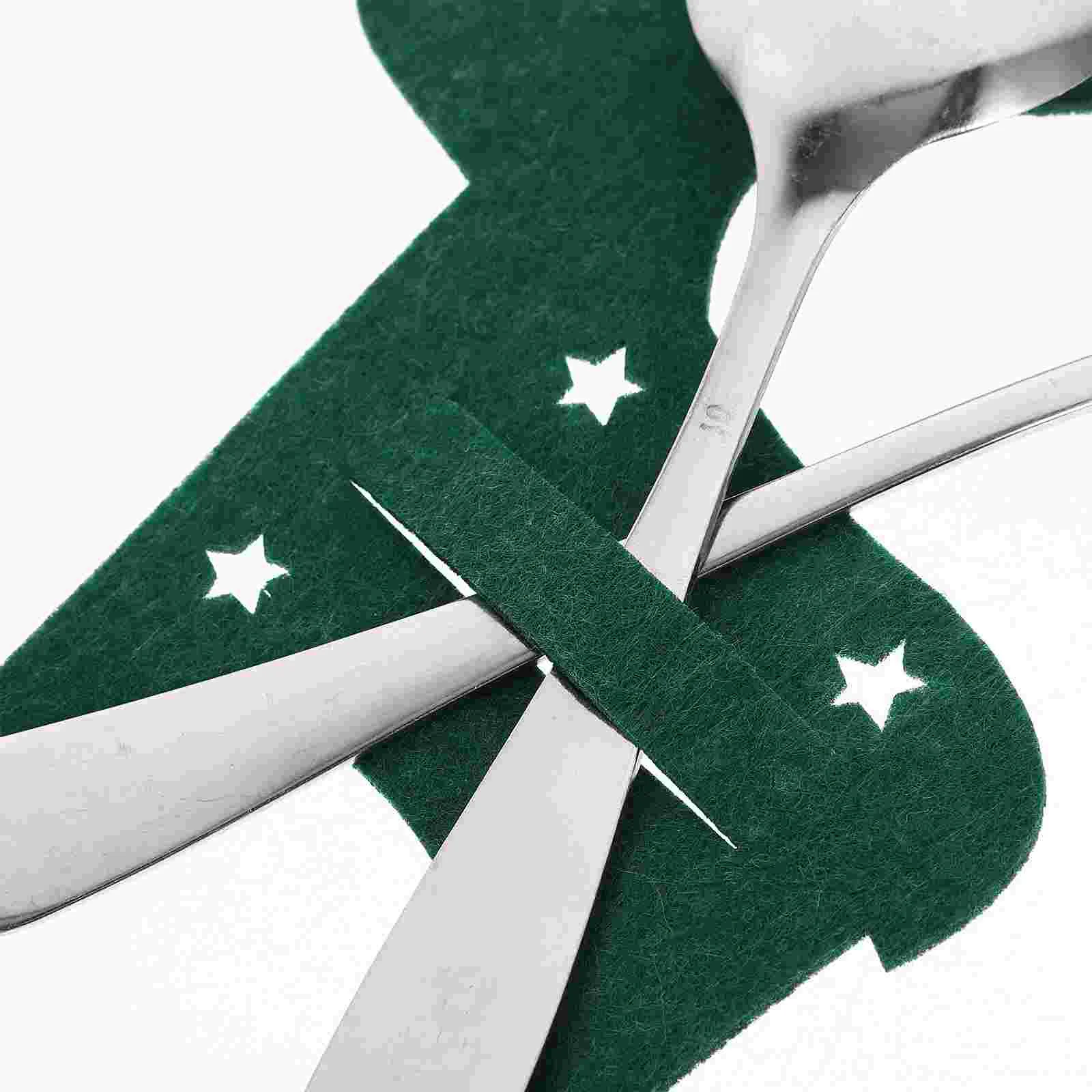 4 Pcs Christmas Heart Knife and Fork Bag Love Cutlery Set Storage Bags Elk Shaped Holder Party Adorable Tableware