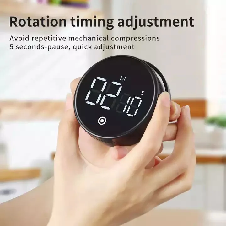 Round Rotary Setting Digital Kitchen Timer Strong Magnetic Countup Countdown Timer Volume Adjustable Timer for Seniors Kids