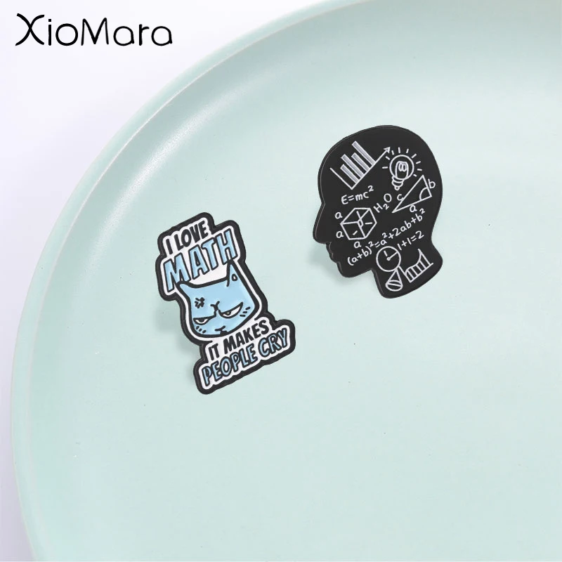 Funny Math Lover Badge, Sarcastic Cat and Science Brain Enamel Pin, Fashion Accessory, Gift for Student and Math Lovers
