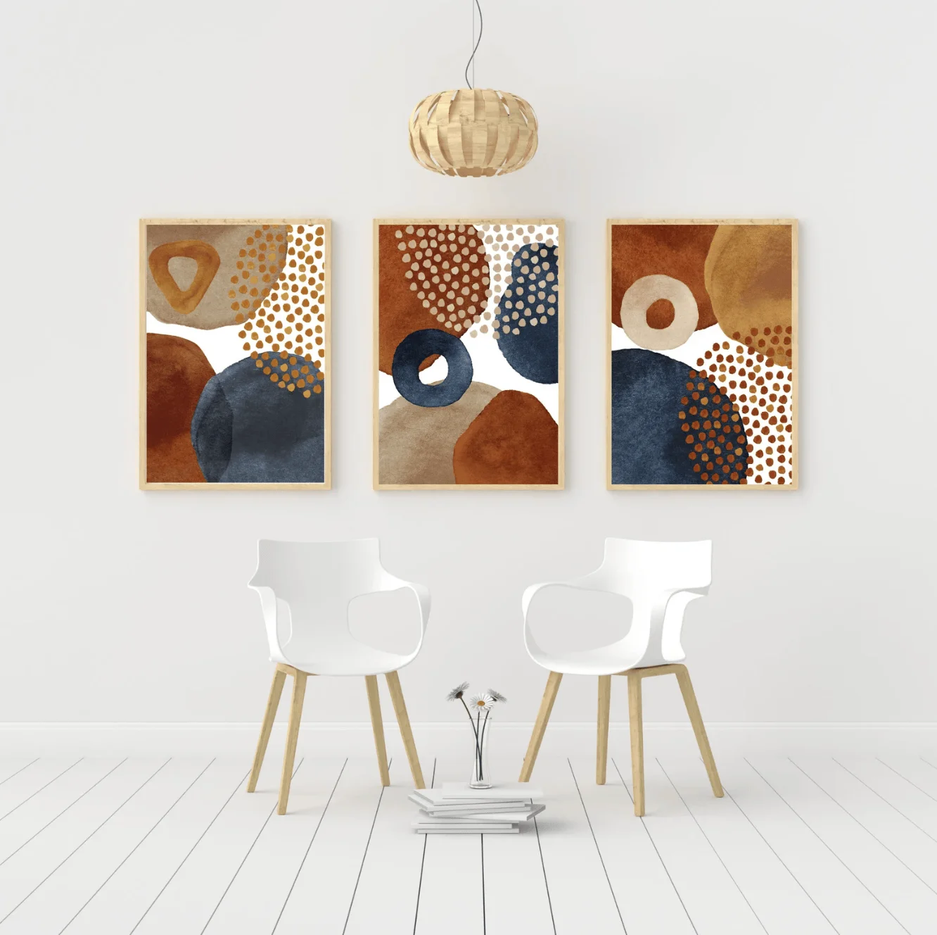 Boho Abstract 3 Panels Wall Art Canvas Prints, Geometric Posters, Neutral Decor for Living Room Bedroom Gallery Wall Decor