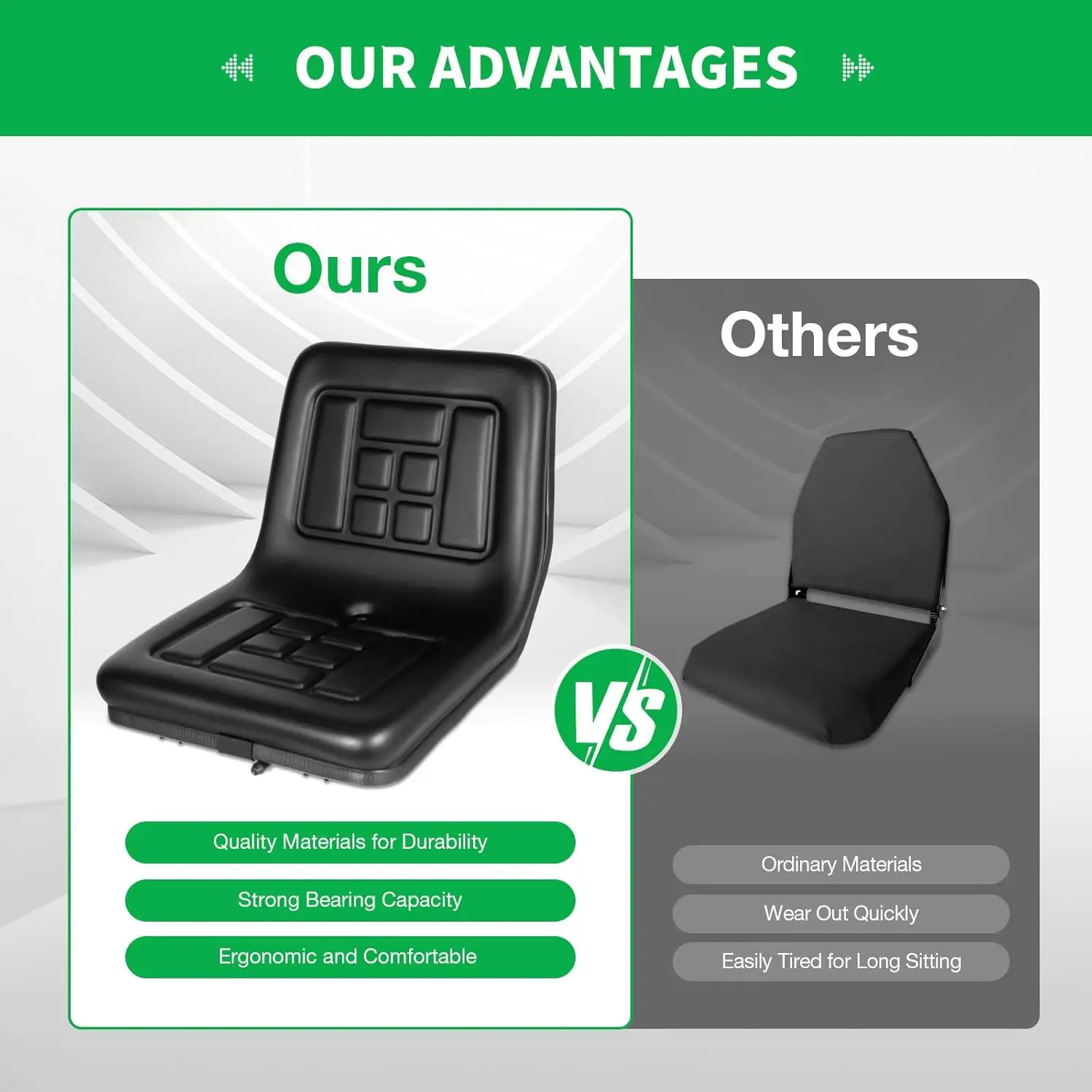 เบาะนั่งรถแทรกเตอร์ PVC สีดำอเนกประสงค์ พนักพิงสูง ปรับได้ พร้อมรางเลื่อน รับน้ำหนักได้ 220 ปอนด์ สำหรับเครื่องตัดหญ้า รถยก รถขุด