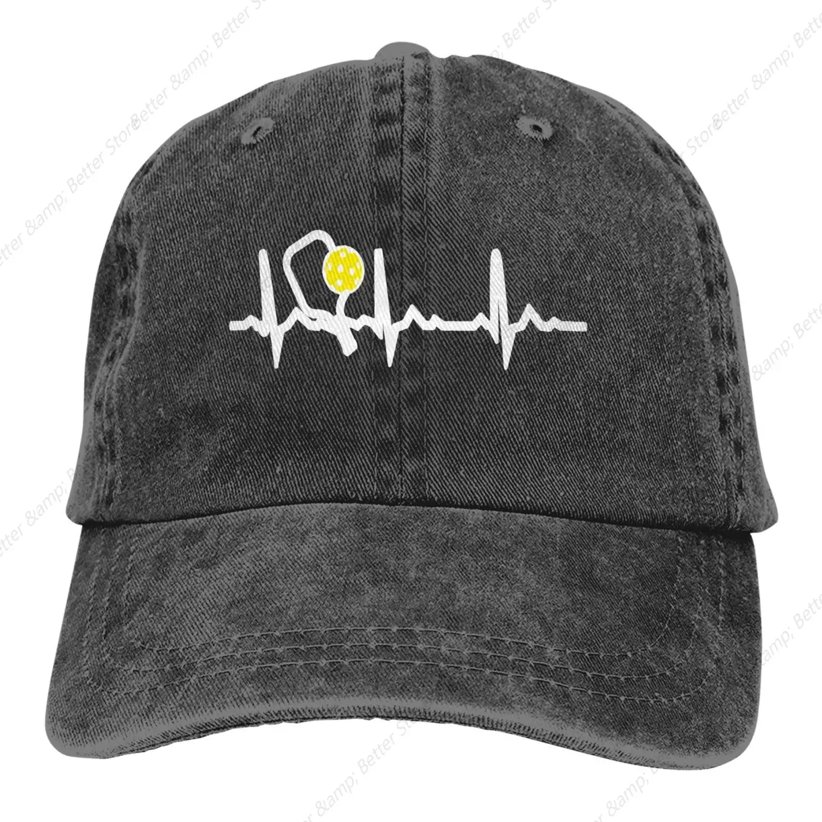 

Women's Heartbeat Pickleball Baseball Cap, Adjustable Vintage Washed Hat for Women and Men Black