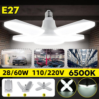 E27 Fan Foldable 28/60W LED Bulb AC220V/110V Deformation for Home Ceiling Lights Warehouse and Garage White Light6500K Bulb