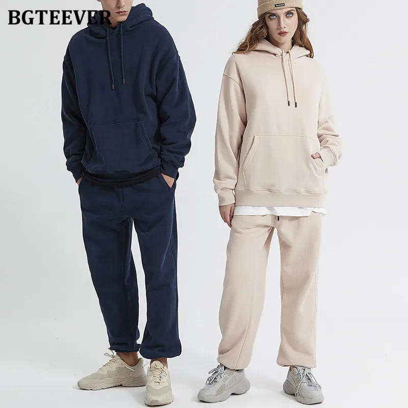 

BGTEEVER Autumn Winter Warm Sweatshirts Set Women Fleece Hoodies Ladies Harem Pants Thicken Tracksuits Female Trousers Set