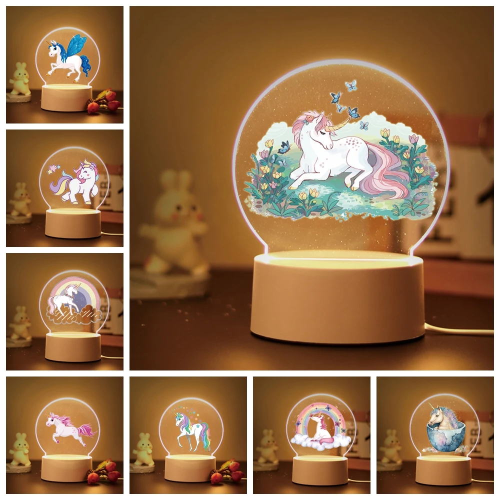 1 pc hot Cute unicorn Children Bedroom Decor 3D Lamp 3D Night Light With Crack Basebirthday Gift