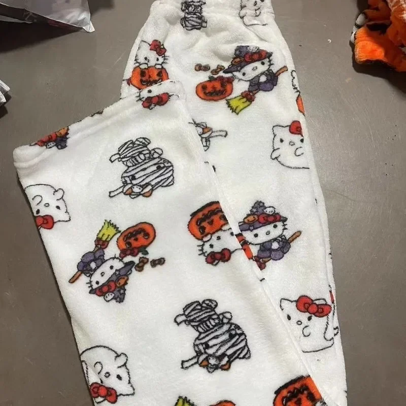 Hello Kitty Flanellen Broek Vrouwen Herfst Winter Koreaanse Stijl Verdikte Flanel Warm Casual Thuis Flanel Slaapbroek Plus Size