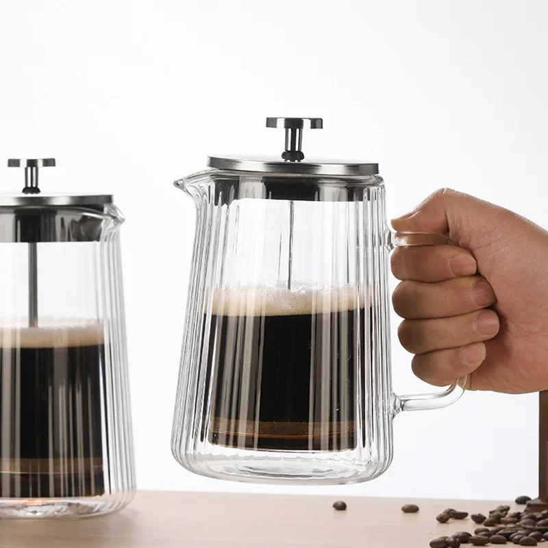 350/650/1000ML Heat-Resistant Glass French Press Pot with Double-Layer Filter for Hand-Brewed Coffee Milk Foam Cold Brewing Home