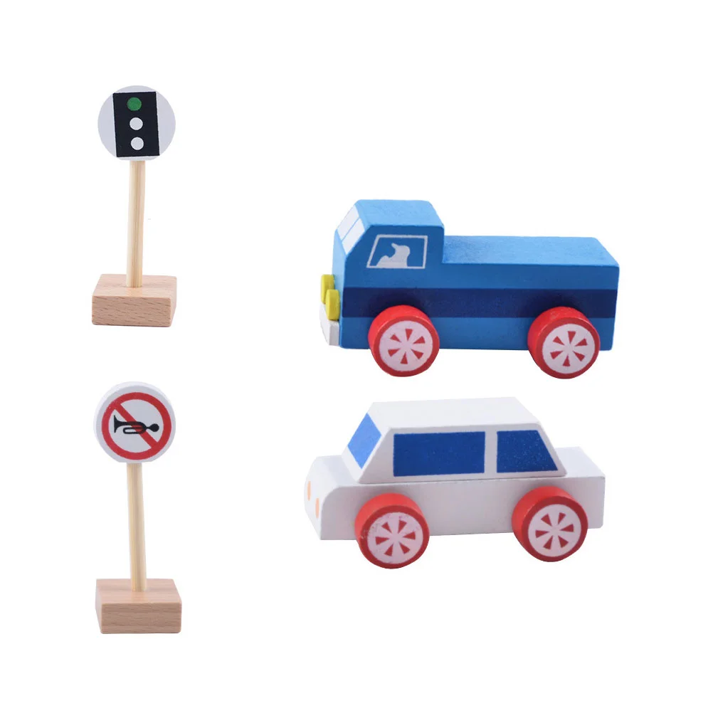 35 Pcs Wooden Traffic Signs Playset Teaching Toy The for Kids Learning Child Toys