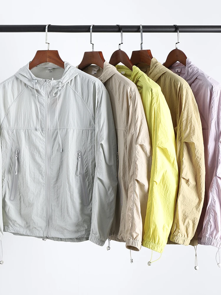 

Lightweight Breathable Texture Fabric Hooded Jaet Men's Spring Summer Thin Pure Color Skin Clothes Outerwear UV Protection