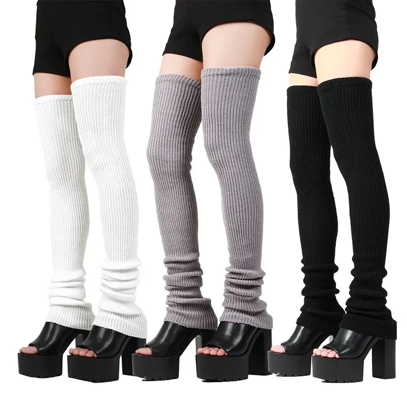 JK Knitted Leg Warmers Lengthened Mid-high Warm Knee Socks Leggings Multicolor Lolita Women Over The Knee Home Winter Long Socks