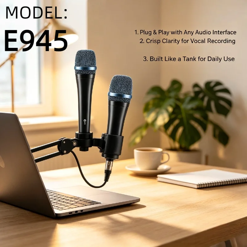 

Двойной комплект динамических микрофонов E945, суперкардиоидные, для живого вокала, проводные, профессиональные, для сцены, для певцов, 2 шт., черные, в подарочной упаковке