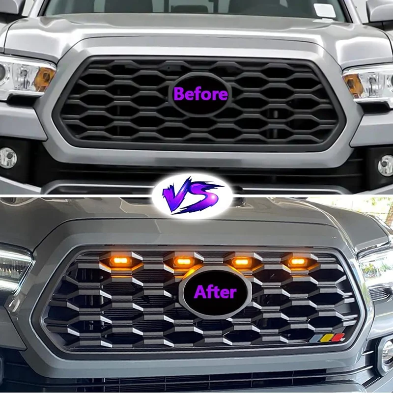 12PCS LED Front Grill Lights For Toyota Tacoma Raptor TRD Off Road Sport 2020 2021 External Grill Lamp, Yellow Light