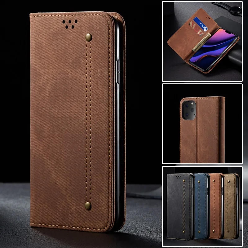 Denim Flip Leather Phone Case For iPhone 15 Pro Max 14 Plus 13 Mini 12 11 XS X XR SE 2022 8 7 6 Magnetic Wallet Card Cover Coque