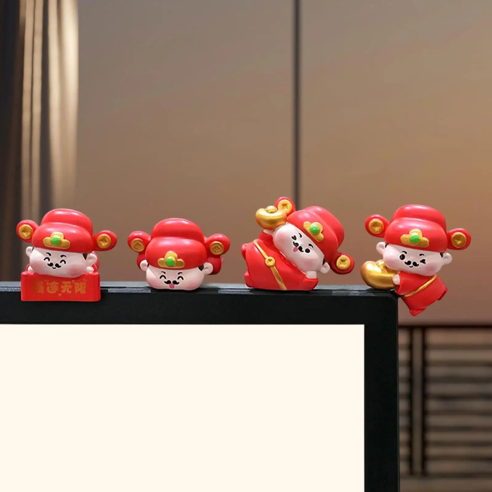 

4 шт. мини-статуи Бога богатства, украшение для компьютерного монитора для полки дома