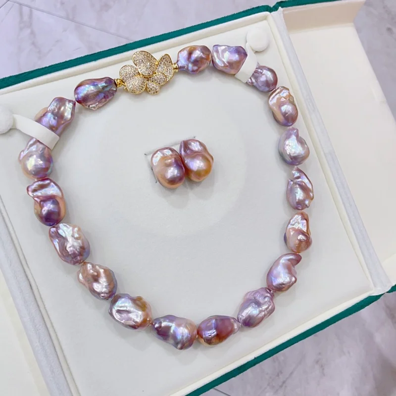 SGARIT 925 Sterling Silver Earrings  Natural Purple Pearl Necklace Colorful Baroque Chain Sweater Choker Chain Accessories view 2