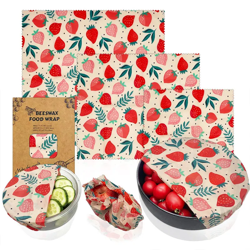 3pcs Reusable Storage Wrap Sustainable Organic Fruit Vegetable Cheese Food Wrapping Paper BPA & Plastic Free Beeswax Food Wrap