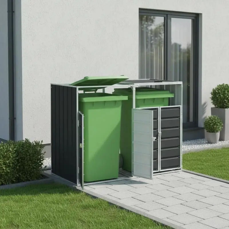 Stahl-Rollcontainer für 2 Mülltonnen, Schwerlast-Mülltonnenhalter mit Rädern für Garten und Küche