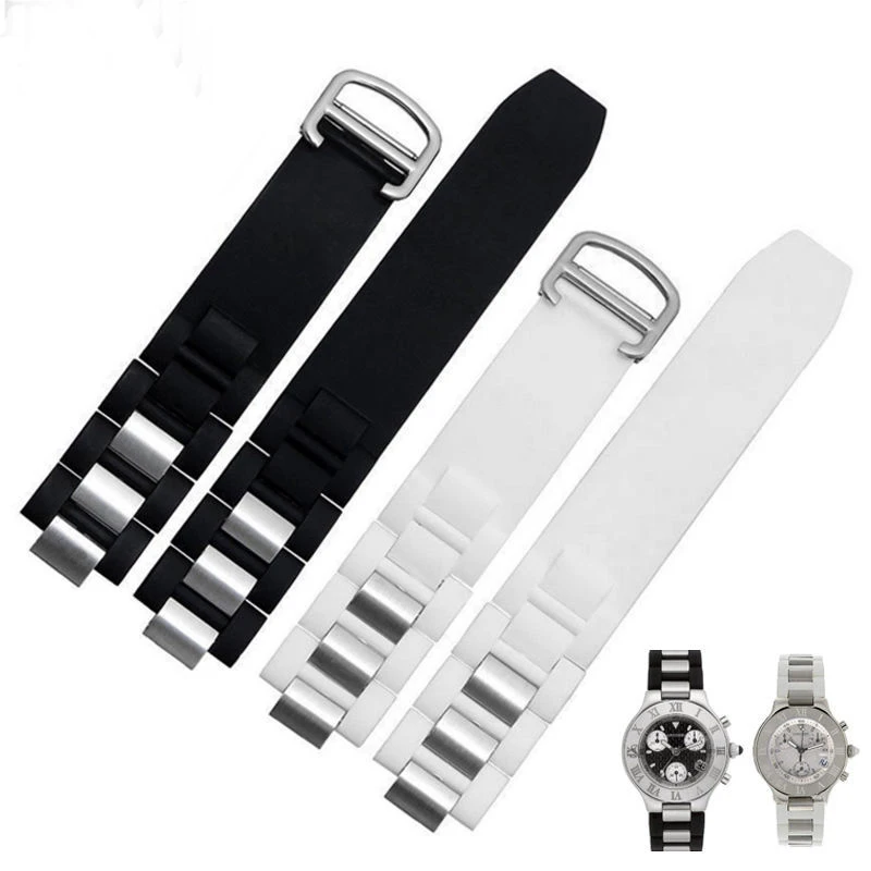 20mmX10mm Black Replacement Silicone Rubber Watch Band For Cartier 21 Chronoscaph W10198U2 W10125U2 W10197U2 W10184U2 Strap