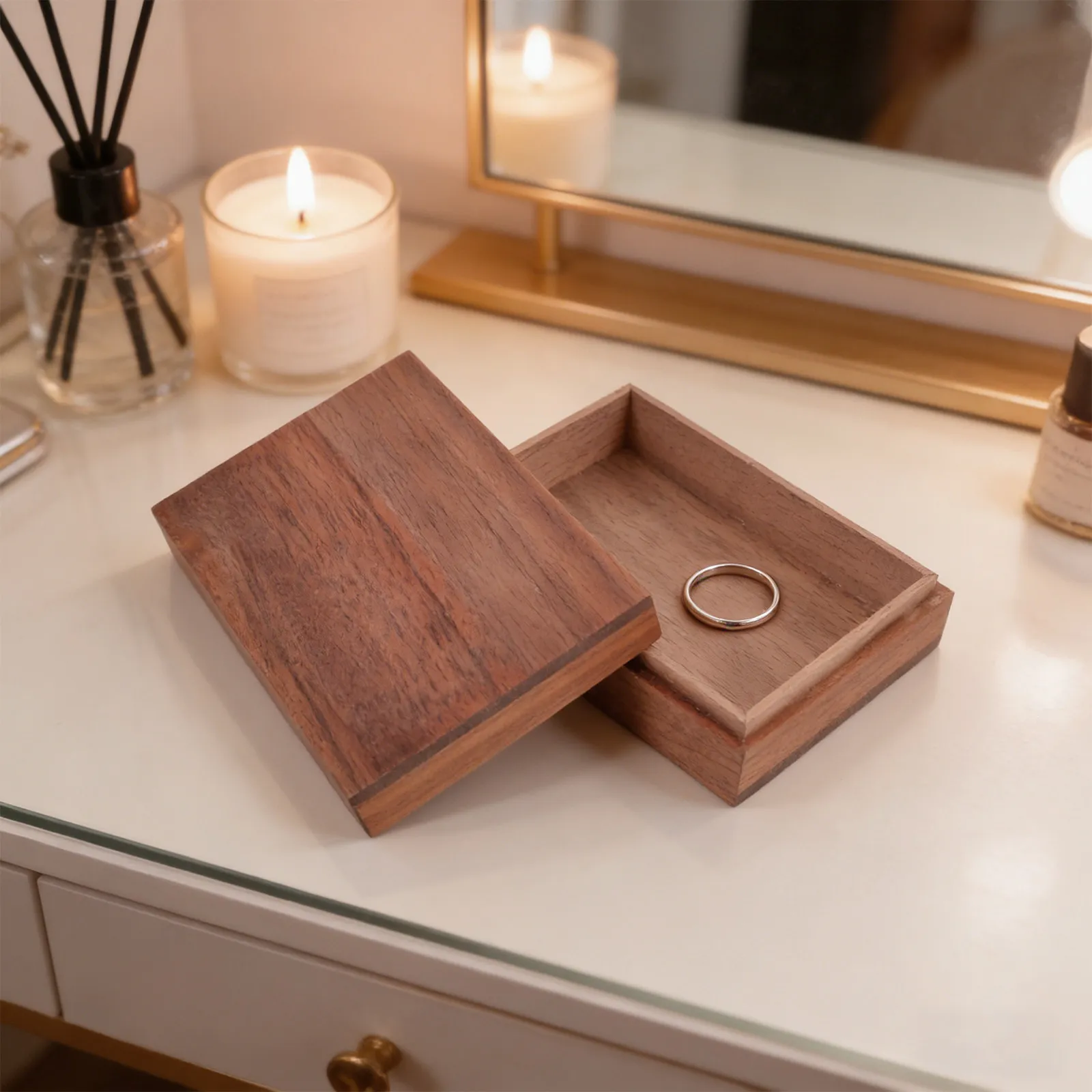 

Small Walnut Wood Jewelry Box 4x3x1 Lid Decorative Playing Card Organizer Keepsake Storage Case for Travel Home Office Display